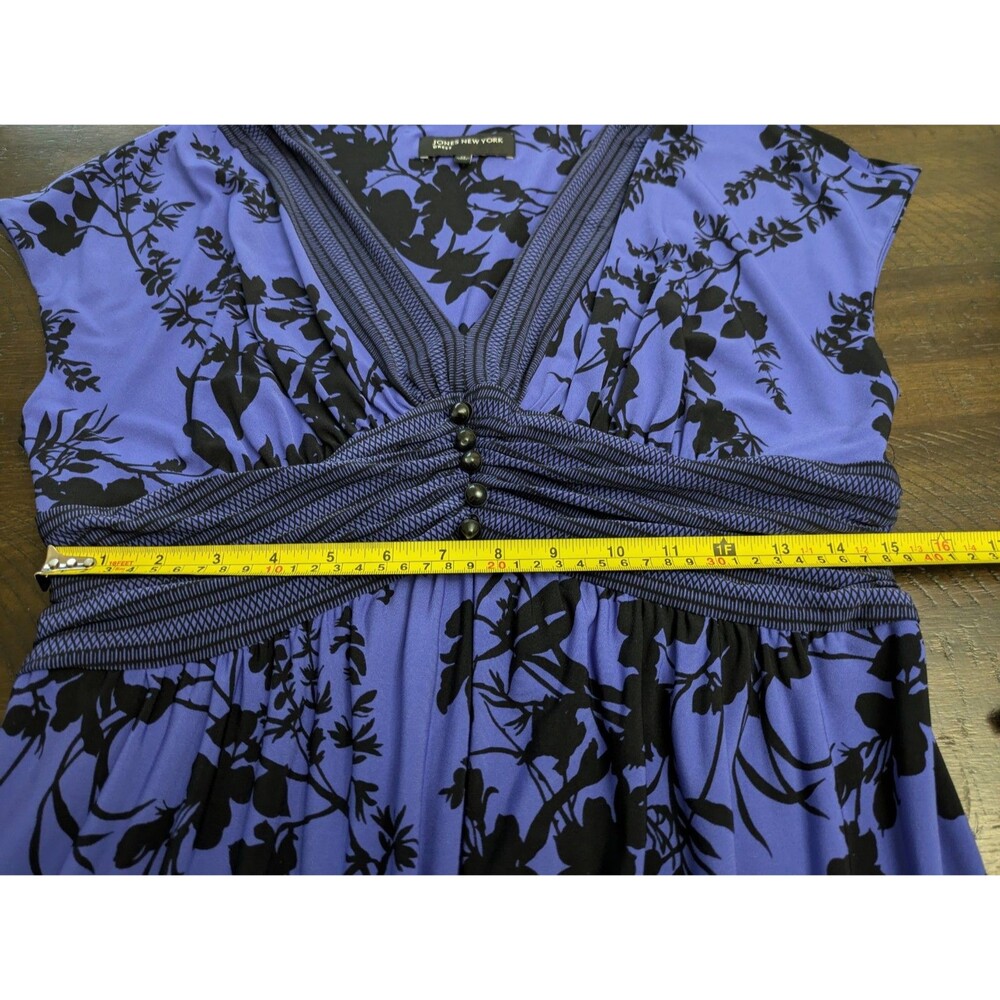 Jones New York Babydoll Dress Size 12 Dark Romantic Midnight Blue Black Floral - Picture 10 of 10